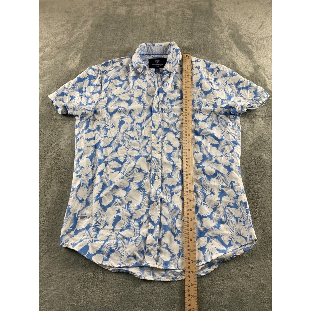 International Report Mens Small Blue White Palm Leaf Tropical Button Down Shirt - Picture 5 of 8